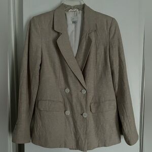 Sz 6: Linen A New Day Soft Double Breasted Blazer Tan Fully Lined NWOT
